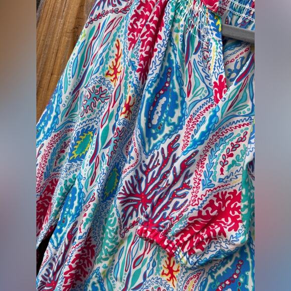 Lilly Pulitzer Blouse Silk Elsa Gold Button Lets Minnow Size Small - Picture 11 of 12